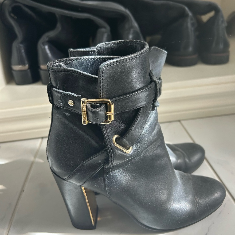 C. Wonder Black Ankle Boots with Gold Buckle